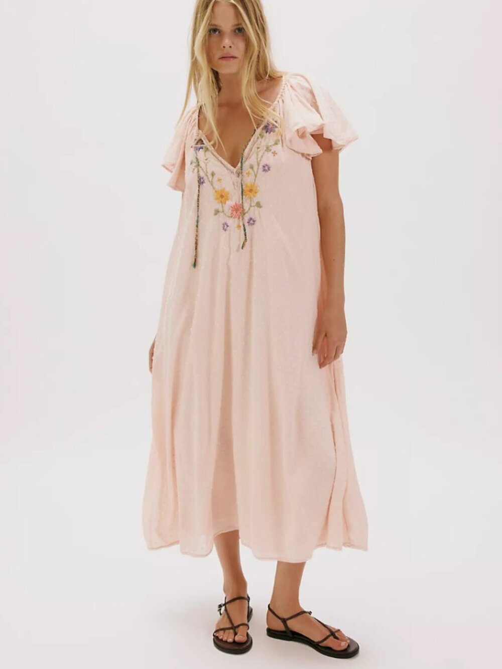 NWT Free People Savannah Rose Midi Dress in Pink Shell